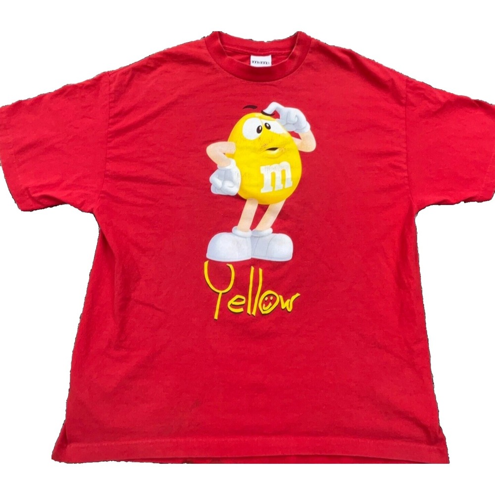 Vintage M&Ms Shirt Men Red Yellow Tee Racing Y2K 2000s Cyber Skate Pop Culture